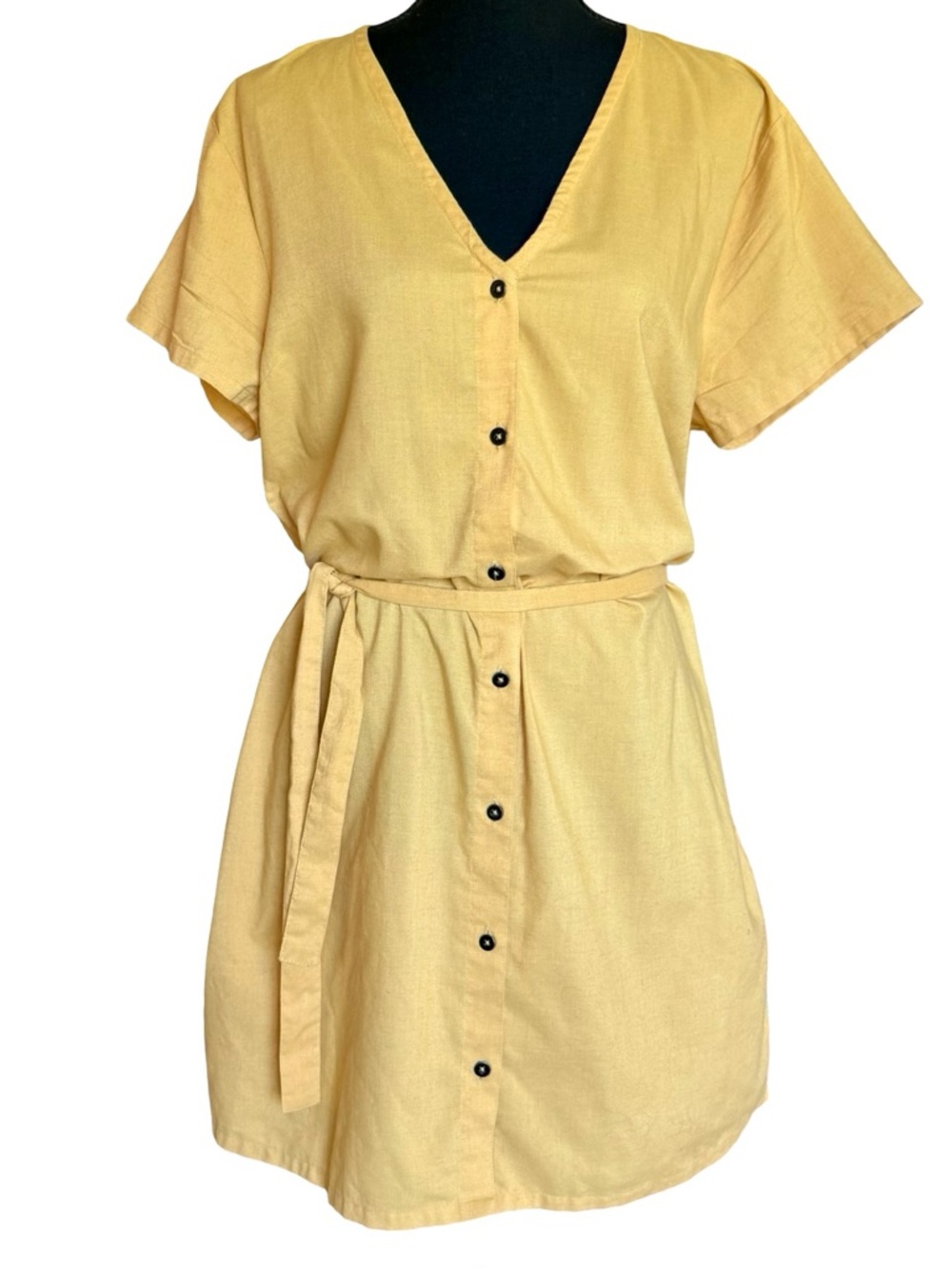 RVCA Yellow Cotton V-Neck Mini Shirtdress Size XL